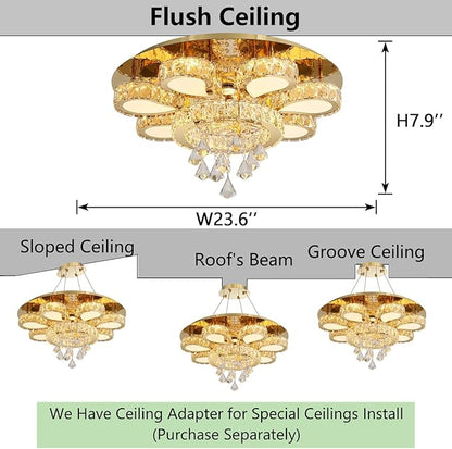 HAIXIANG Glam Crystal Chandelier for Living Room Dining Room Chandeliers Light Fixtures LED Remote Dimmbale Lighting for Dining Room Bedroom Living Room Gold 40W LEDs Lights