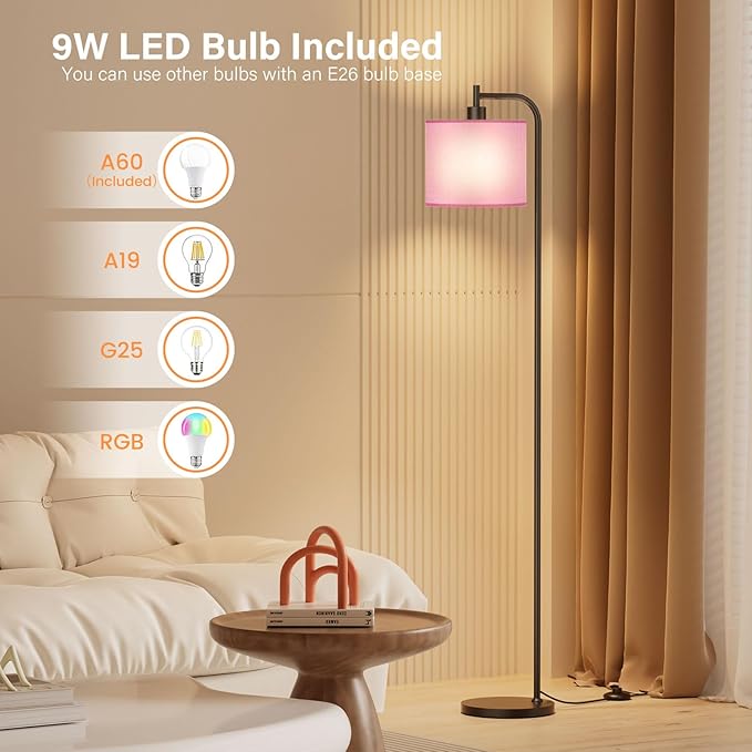 SIBRILLE Floor Lamp with Linen Shade, Dimmable Tall Standing Lamp with Remote Control & 3 Color Temperatures, Modern Corner Floor Lamps for Living Room Bedroom Office, 9W LED Bulb Included
