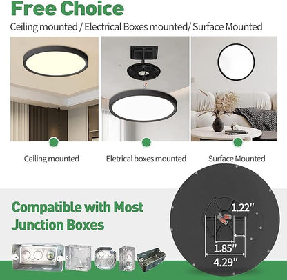 4PK 9 Inch LED Flush Mount Ceiling Light, 18W, 1860LM, 3000K/4000K/6000K CCT Selectable, Round Flat Panel Low Profile Ceiling Light Fixtures for Hallway, Kitchen, Bedroom, Laundry Room