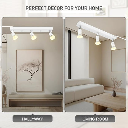 Plug in Track Lighting, 16" LED Track Light Fixtures Ceiling, White 3 Way GU10 Wall Spotlight, Rotatable Track Head, Plug in Ceiling Light Kitchen Hallway Living Room,15 Foot Power Cord(NO Bulb)