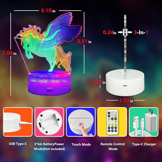 Horse Night Light, 3D Illusion Lamp with Remote Control, Timer, Multi-Color Changing, Dimmable Kids Bedroom Lamp, Led Night Light Lamp Horse Stuff for Girls & Boys, Birthday Christmas Gift