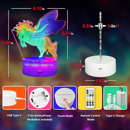 Horse Night Light, 3D Illusion Lamp with Remote Control, Timer, Multi-Color Changing, Dimmable Kids Bedroom Lamp, Led Night Light Lamp Horse Stuff for Girls & Boys, Birthday Christmas Gift