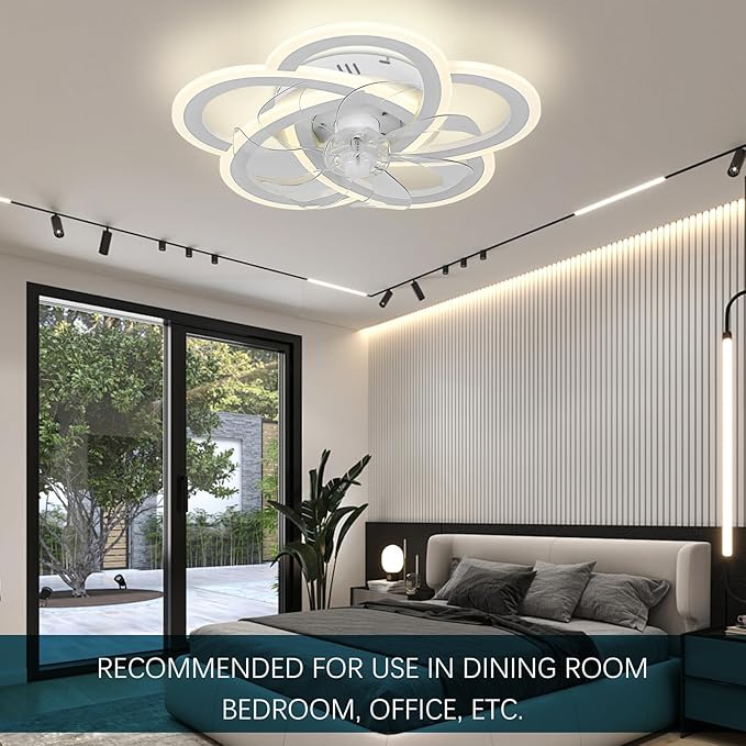 Ceiling Fan with Lights Low Profile Ceiling Fan with Lights Remote Control, 6 Speeds 3 Light Color Flush Mount Fan Lamp for Kitchen Bedroom 20.4" White