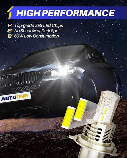 AUTOONE 9003 LED Bulbs Hi/Lo 6000K White 60000LM with Cooling Fan, H4/HB2 Halogen Replacement, IP68, Pack of 2