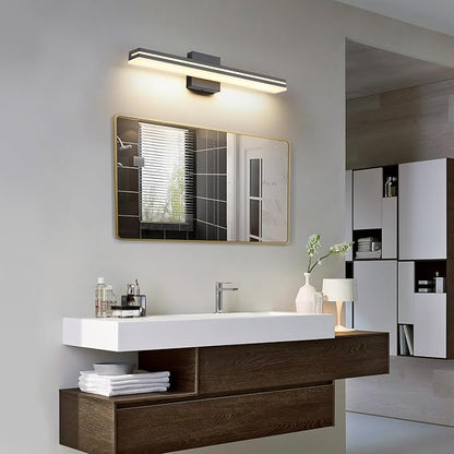 SineRise LED Modern Bathroom Vanity Light Bar (24-Inch, 3000K/4000K/6000K), Matte Black Dimmable Modern Acrylic Bathroom Wall Lighting Fixtures Over Mirror