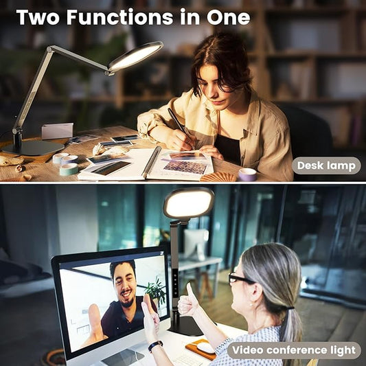 LitONES LED Desk Lamp for Home Office, 15W Desk Light with CRI >95, Memory & Timer Function, 1200LM Dimmable Computer Light for Video Calls, Conference, Reading, Study (Black-2packs)