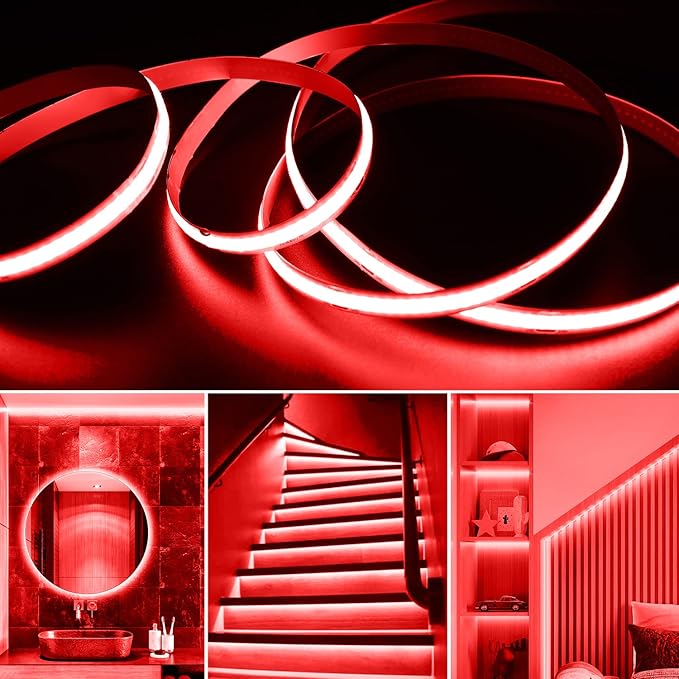 Battery Powered COB Led Strip Lights, 4.92Ft Battery Operated Red LED Strip Lights, High Brightness Flexible LED Tape Lights for Room, Cabinet, Bedroom, Kitchen, Party, Home DIY Decoration