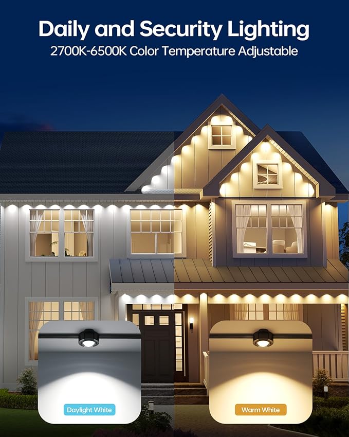 ASAHOM AI Permanent Outdoor Lights S107B, 100FT with 72 RGBCW LED Lights, 30,000 Lighting Effect, Controller with Dual Output, Extend to 800FT, Cuttable for House Outdoor Decor Daily Lighting, Black