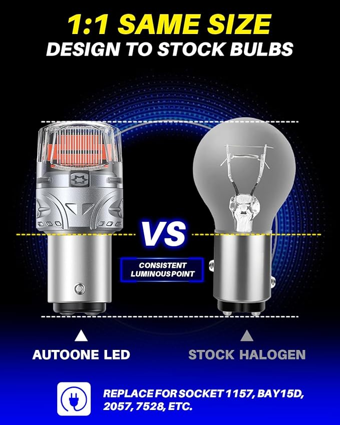 AUTOONE Upgraded 1157 LED Bulb Red, Super Bright1157R 2057 2357 7528 BAY15D LED Replacement with Projector for Tail Brake Stop Signal Reverse Backup Marker Parking Running Light, Pack of 2