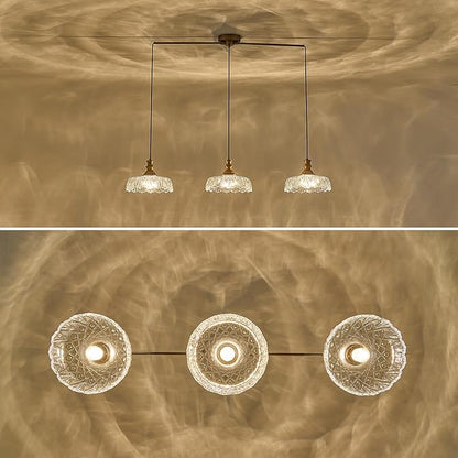 HDDFL Vintage Pendant Lighting Fixtures Modern Glass Hanging Lamp with Adjustable Cord for Kitchen Island Dining Room Hallway 3 Light Brass and Clear