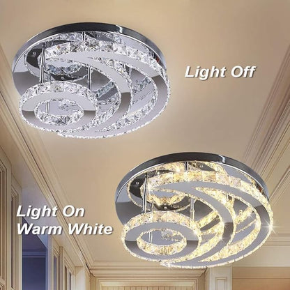 15.7" Modern LED Ceiling Light Flush Mount Crystal Chandelier Light Fixture Round Moon Shape Modern Chandeliers for Living Room Bedroom Bathroom Hallway(3 Color Changable)