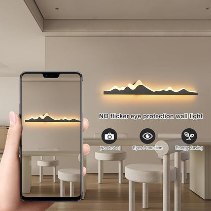 Qcyuui Wall Sconce with Remote Control 47.2inch Dimmable LED Wall Lights Black Led Wall Sconce Indoor Mountain Shape Wall Lamps for Living Room Bedroom Hallway,24W