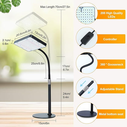 2026 Desk Grow Light, Bright Full Spectrum Grow Lights for Indoor Plants, Bonsai, Seed Starting, 4/8/12/16/20H Timer, 25 Watt Power Draw, NO Need Adapter, 16"-24" Height Adjustable