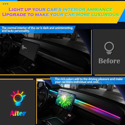 Dreamcolor Interior Acrylic Car Light Strip, 2 in 1 Car LED Strip Light with APP Control 43.3 Inches Fiber Optic Ambient Lighting Kits, Multi-Modes Sound Sync Neon Lights