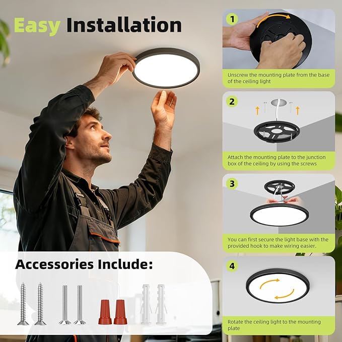hepside 6PACK Flush Mount LED Ceiling Light Fixture 5CCT 7Inch 15W & 100W Equivalent Closet Light Fixture,Small Round Slim Surface Ceiling Lamp for Hallway,Bathroom,Bedroom,Kitchen,Interior