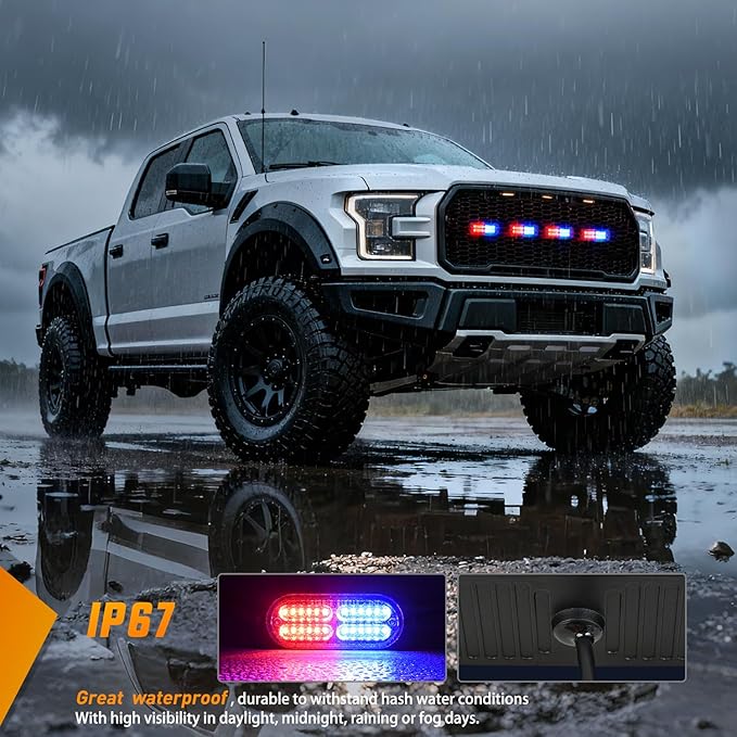 Nilight 4PCS 24LED Emergency Strobe lights 12V 24V Red Blue Surface Mount Grille Hazard Safety Warning Light Sync Feature Side Flashing Marker Flash for Car Truck Campers