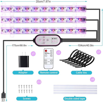 Hywyimlait 7.8'' LED Grow Light Strips, Grow Lamps for Indoor Plants Full Spectrum, Plant Light with 4/8/12H Timer, 10 Dimmable Levels for Seedling Succulent,Best Match for Plant Shelf, 3 Head
