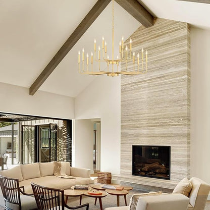 Gold Chandeliers for Dining Room Light Fixture Over Table, Modern Farmhouse Chandeliers for Living Room,18-Lights Industrial Metal Candle Lighting Fixtures for Entryway Kitchen Island Foyer