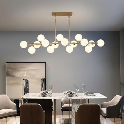 Mid Century Modern Chandelier 55in Linear Chandeliers 16-Light Brass Gold Pendant Lighting Fixture for Dining Room, Kitchen Island