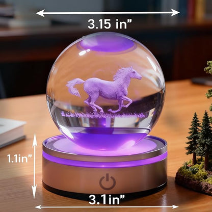 Horse Crystal Night Light,Horse Gifts, K9 3.15 Inch (80mm) Crystal Ball Night Light with 16 Colors Remote Upgraded Lamp for Birthday Xmas Cool Figurines Gifts for Room Decor Boys Girls