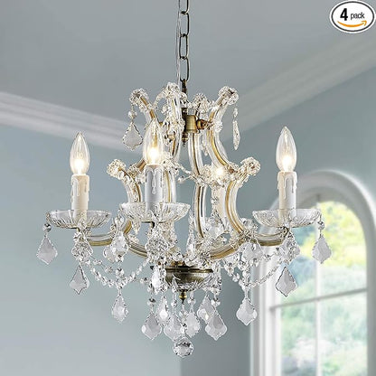 Saint Mossi 4 Light Maria Therese K9 Crystal Chandelier Light Fixture,Antique Brass Finish,Modern Chandelier Small Chandlier for Bedroom,Dining Room,Living Room,H17 x W17,Chain Adjustable