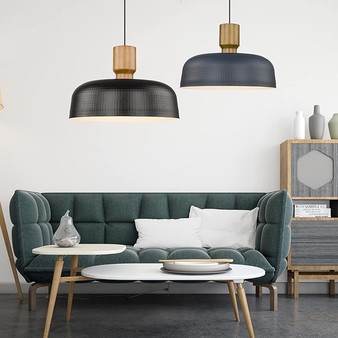 Darkaway Large Industrial Pendant Light Fixtures with Hammered Metal Shade, 2Pack Black 18.1inch Oversized Pendant Lighting for Kitchen Island Hanging Lamp Adjustable Height