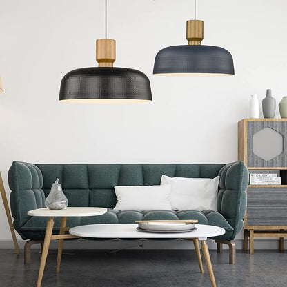 Darkaway Large Industrial Pendant Light Fixtures with Hammered Metal Shade, 2Pack Black 18.1inch Oversized Pendant Lighting for Kitchen Island Hanging Lamp Adjustable Height