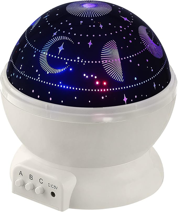 Globe Electric 13766 LED Integrated Color Changing Space Projector Night Light, 4 Interchangeable Projection Patterns, Removeable Dome Diffuser, USB or Battery Powered, Bulb Not Included