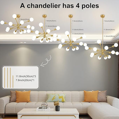 Modern Chandelier Gold Chandeliers 12-Light Mid Century Sputnik Ceiling Lighting Fixture for Living Room, Kitchen, Bedroom, Dining Room, Farmhouse