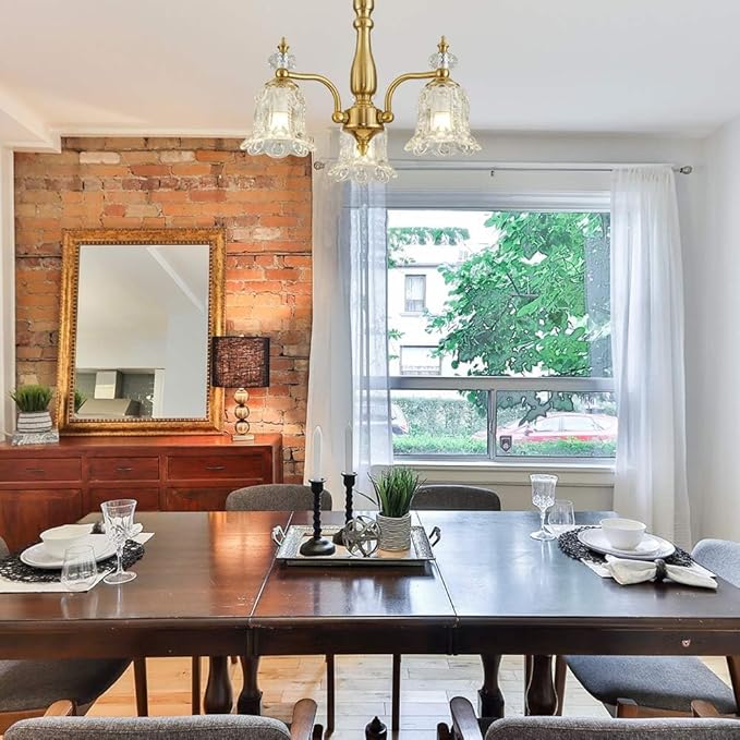 3 Lights Gold Chandelier,Vintage Elegant Rustic Chandeliers Glass Pendant Light Fixture for Dining Room Kitchen Living Room Bedroom