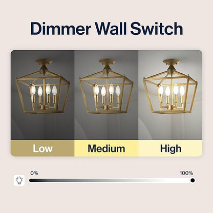 JONATHAN Y 12" Brass Gold Modern Farmhouse Pagoda 4-Light LED Semi Flush Mount Lantern, Metal Ceiling Light Fixture for Kitchen, Hallway, Entryway, Bedroom, Hardwired (JYL7610B)