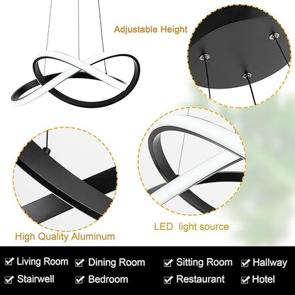 MAYNA Modern Chandelier with Remote Control, Dimmable LED Chandelier with 3 Color Temperature, Adjustable LED Pendant Light for Dining Room Kitchen Living Room Entryway, Black 19.7 inch