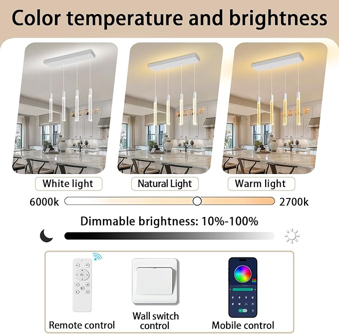 Bubble Crystal Column Chandelier, 4-Light Rectangular Chorme Crystal Chandelier, Dimmable Adjustable Height Luxury Pendant Light for Kitchen Island, Dining Room, Living Room