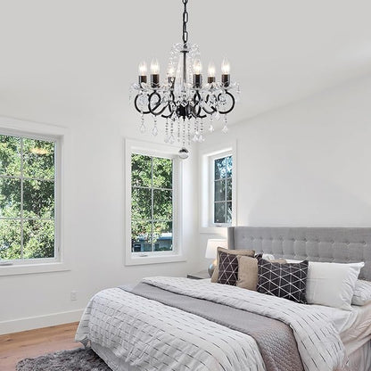 Black Crystal Chandelier, 6-Light European Candle Style Pendant Light, Luxury Decorative Ceiling Light for Living Room Dining Room Bedroom