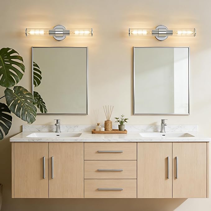 Chrome Bathroom Vanity Light, Wall Sconce Threaded Glass 1 Pack, Modern Wall Light for Bathroom, Living Room, Hallway, Kitchen - UL Certification (Bulb Not Included)