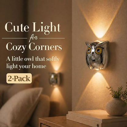 2-Pack Silver Owl Wall Lamp, Cute LED Night Light for Bedroom Decor, Warm Ambient Lighting for Kids Room, Nursery & Hallway, Creative Animal Wall Light, Gift for Home Decoration