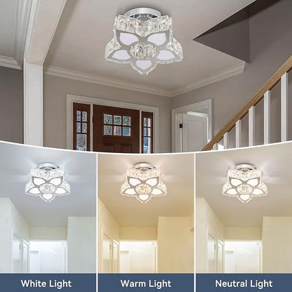 FRIXCHUR Dimmable LED Chandelier Crystal Ceiling Light with Remote Control Small Chandelier for Hallway Bedroom Kids Room Girls Room