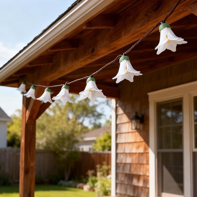 Flower String Lights Plug in with 10 LED Bulbs, Decorative Spring String Lights Indoor for Bedroom, Connectable Flower Fairy Lights Outdoor for Patio Garden Porch Floral Wedding Gifts(White Lily)