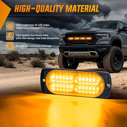 Nilight 4PCS 24LED Emergency Strobe lights 12V 24V Amber Surface Mount Grille Hazard Safety Warning Light Sync Feature Side Flashing Marker Flash for Car Truck Campers