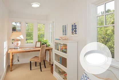 Juno 17 Inch Round LED Flush Mount Ceiling Light, Solana Series Low Profile Modern Ceiling Light Fixture, 5-in-1 Switchable White Color Temperature, Dimmable, Matte White