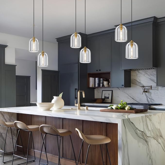 2 Head K9 Crystal Pendant Light with Brass Rod,5.1" Dimmable Contemporary Cylinder Light Above Dining Table,Modern Ceiling Hanging Lighting for Bedroom E12 Bulbs Included