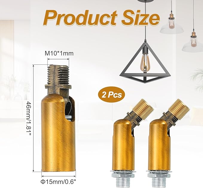 MECCANIXITY Sloped Ceiling Adapter, 180 Degree 46x15mm M10 Fine Thread Sloped Ceiling Light Fixture Adapter Kit for Ceiling Pendant Light Chandelier Track Suspend(Gold Copper, Pack of 2)