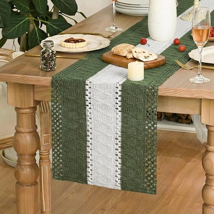 Artoid Mode Army Green Farmhouse Rustic Table Runner, Seasonal Hollow Kitchen Dining Table Decoration for Home Party Decor 12x72 Inch