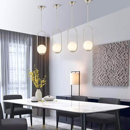 BYOLIIMA Modern Globe Pendant Light Brushed Nickel Chandelier 1-Light Mid Century Ceiling Hanging Lighting Fixture White Globe Glass Shades for Kitchen Island Dining Room Bedroom (2 Pack)