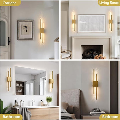 Battery Operated Wall Sconces Set of Two, Rechargeble Modern Crystal Bathroom Wall Sconces, 3000K-6000K Dimmable Gold LED Wireless Wall Lights for Vanity Bedroom Living Room Hallway 19.7in
