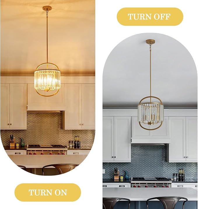 4-Light Modern Small Crystal Chandelier Mini Gold Pendant Lighting 12.8" Crystal Lamp for Closet Bedroom Foyer Dining Room Hanging Ceiling Light Fixture
