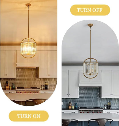 4-Light Modern Small Crystal Chandelier Mini Gold Pendant Lighting 12.8" Crystal Lamp for Closet Bedroom Foyer Dining Room Hanging Ceiling Light Fixture