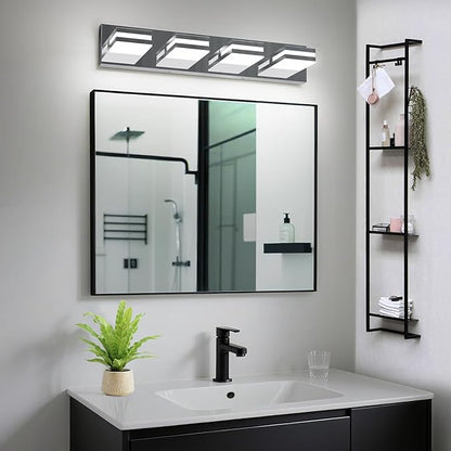 IZORRO LED Modern Bathroom Lights Fixtures(4-Light,Dimmable,360°Rotate),Chrome Acrylic Wall Lighting,Vanity Lights for Bathroom Over Mirror - 6000k 24In （No Assembly Required）