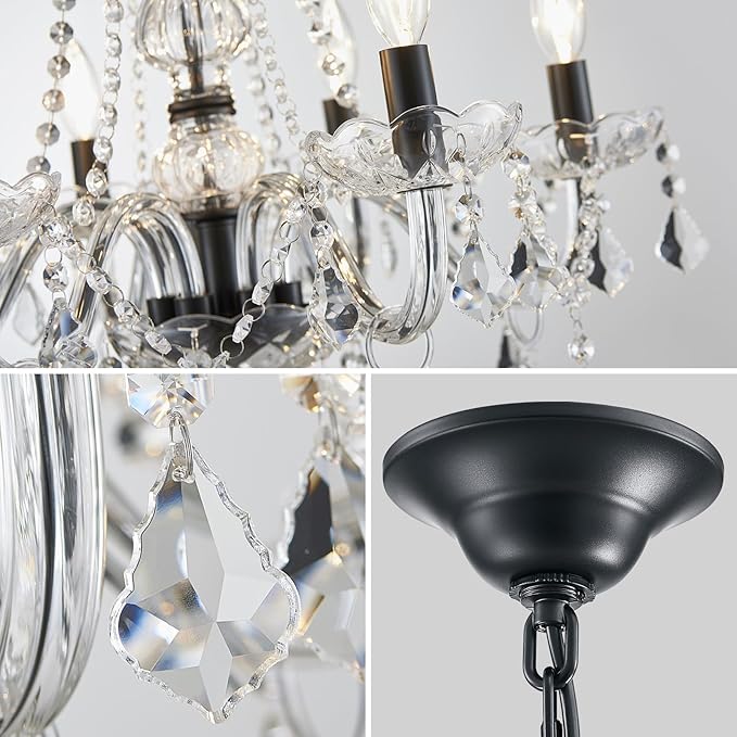 Crystal Chandelier Light Fixture, Modern K9 Crystal Chandelier for Dining Room, Black Ceiling Hanging Pendant Light Fixture for Living Room, Entryway, Bedroom, Hallway, Kitchen Island
