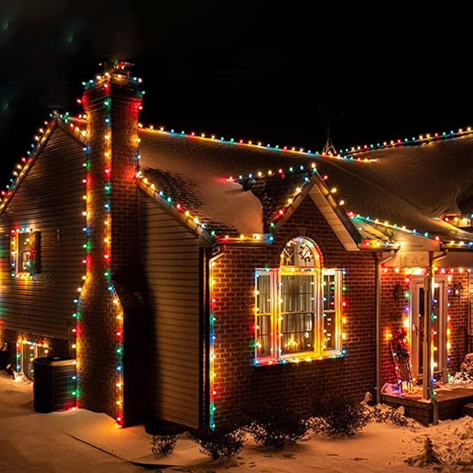 C7 Christmas Lights Outdoor 25Ft LED Christmas String Lights with 27 Multicolor LED Bulbs(2 Spare), Vintage Colorful String Lights for Garden Wedding Party Xmas Decoration, Green Wire